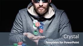  Presentation with poker chips - Theme enhanced with 3d money falling - poker player with sunglasses play background and a ocean colored foreground