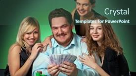  Presentation with poker chips - Amazing presentation theme having poker players in casino with cards and chips on green background backdrop and a ocean colored foreground