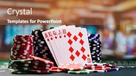  Presentation with poker chips - PPT theme consisting of poker-royal-flush-with-casino background and a red colored foreground