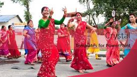  Presentation with traditional dancing - Colorful slide set enhanced with pokhara-nepal-may-25-2013 backdrop and a red colored foreground