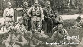  Presentation with soldiers - PPT theme featuring hand of female with little tattoo at wrist background and a sky blue colored foreground