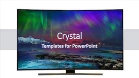  Presentation with monitor stakeholder - PPT theme featuring polar lights - 4k monitor isolated on white background and a ocean colored foreground