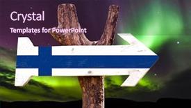 Presentation with blue aged wood sign - Colorful presentation theme enhanced with polaris - finland flag wooden sign backdrop and a wine colored foreground