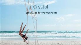  Presentation with pole - Beautiful slide set featuring pole dance outdoors young slim girl doing poledance on the beach over sea backdrop and a sky blue colored foreground