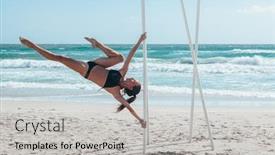  Presentation with pole - Cool new PPT layouts with pole dance outdoors young slim girl doing poledance on the beach over sea backdrop and a light gray colored foreground