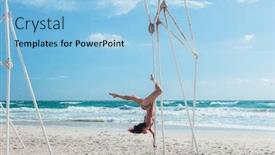  Presentation with pole - Cool new slides with pole dance outdoors young slim girl doing poledance on the beach over sea backdrop and a light blue colored foreground