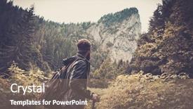  Presentation with hiking - Presentation having pole land - man with hiking equipment walking background and a coral colored foreground