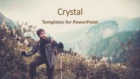  Presentation with hiking mountain - Presentation with pole land - man with hiking equipment walking background and a cream colored foreground
