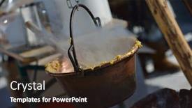  Presentation with height - Beautiful PPT theme featuring polenta food prepared on traditional recipe with fire and woods on height mountain alps at winter season at beautiful sunny day backdrop and a wine colored foreground