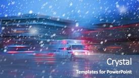  Presentation with racing - Colorful PPT theme enhanced with police - ambulance racing through the rain backdrop and a ocean colored foreground