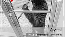  Presentation with breaking through - Colorful presentation theme enhanced with police - cctv view of burglar breaking backdrop and a light gray colored foreground