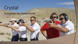  Presentation with guns - Colorful slide set enhanced with police - instructor assisting men aiming hand backdrop and a teal colored foreground