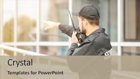  Presentation with security guard - Audience pleasing slide deck consisting of police - male security guard using portable backdrop and a mint green colored foreground