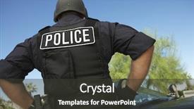  Presentation with car - Cool new PPT theme with police - rear view of policeman backdrop and a dark gray colored foreground