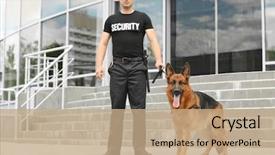  Presentation with building security - Amazing PPT theme having police - security guard with dog near backdrop and a coral colored foreground