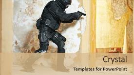  Presentation with police - Beautiful presentation theme featuring police - special operations forces backdrop and a coral colored foreground