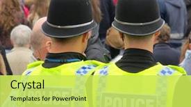  Presentation with british - Amazing slide deck having police - two british policemen watching backdrop and a yellow colored foreground