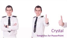  Presentation with medical pill medicine white blue - Colorful presentation enhanced with police aviation - young pilot isolated backdrop and a sky blue colored foreground