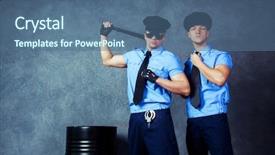  Presentation with studio - Slides featuring police brutality - striptease dancers wearing costumes background and a ocean colored foreground