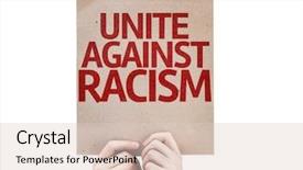  Presentation with police brutality - Theme having police brutality - unite against racism card isolated background and a lemonade colored foreground