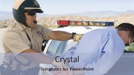  Presentation with aged - Slide set featuring police cars - middle aged policeman arresting background and a light blue colored foreground