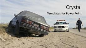  Presentation with abandoned - Presentation design enhanced with police cars - policeman walking towards abandoned car background and a light gray colored foreground