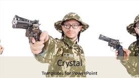  Presentation with photo collage for company behind the scen - PPT theme enhanced with police comics - collage of funny soldier photos background and a  colored foreground