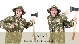  Presentation with photo collage for company behind the scen - PPT theme enhanced with police comics - collage of funny soldier photos background and a  colored foreground