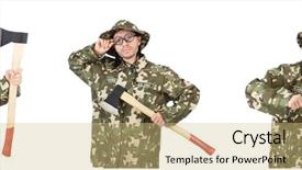  Presentation with photo collage for company behind the scen - Presentation theme having police comics - collage of funny soldier photos background and a  colored foreground