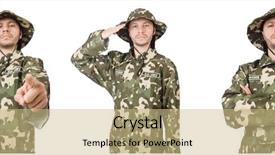  Presentation with police - Colorful slide set enhanced with police comics - funny soldier isolated on white backdrop and a coral colored foreground