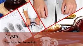  Presentation with litigation - Slide deck featuring hospital law - conceptual collage of litigation background and a red colored foreground