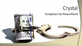  Presentation with hand handcuffs - Theme featuring police drug - money with handcuffs american money background and a white colored foreground