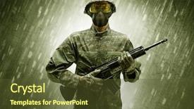  Presentation with police fire - Cool new presentation theme with police fire - armed soldier standing in rainy backdrop and a tawny brown colored foreground