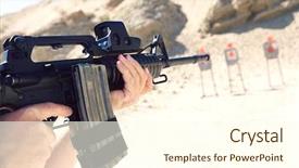 Presentation with ak 47 machine gun - Audience pleasing PPT layouts consisting of police fire - man aiming machine gun backdrop and a cream colored foreground
