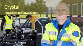  Presentation with paramedic - Audience pleasing slides consisting of police first aid - confident looking paramedic posing backdrop and a tawny brown colored foreground