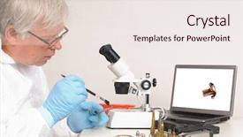  Presentation with forensic computer - Amazing PPT theme having police forensic technician backdrop and a sky blue colored foreground