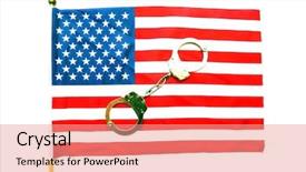  Presentation with hand handcuffs - Audience pleasing PPT layouts consisting of police hand cuffs police handcuffs backdrop and a coral colored foreground