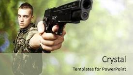  Presentation with gun - PPT layouts having police healthy - portrait of young soldier aiming background and a  colored foreground