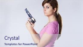  Presentation with powerful - Presentation theme having police healthy - powerful young woman background and a sky blue colored foreground