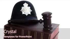  Presentation with law books - Presentation enhanced with police helmet gavel and law background and a wine colored foreground