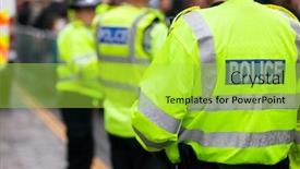  Presentation with crowd - PPT theme having police in hi-visibility jackets background and a yellow colored foreground