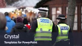  Presentation with crowd - Beautiful presentation theme featuring police in hi-visibility jackets backdrop and a wine colored foreground