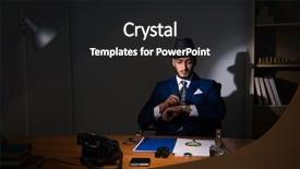  Presentation with detective - Audience pleasing slides consisting of police intelligence - detective sitting in dark room backdrop and a dark gray colored foreground