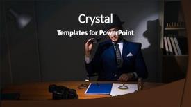  Presentation with detective - Amazing PPT layouts having police intelligence - detective sitting in dark room backdrop and a dark gray colored foreground