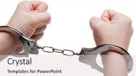  Presentation with hand handcuffs - Theme with prison cuffs justice - police law steel handcuffs arrest background and a light gray colored foreground