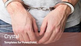  Presentation with hand handcuffs - Beautiful PPT theme featuring police law steel handcuffs arrest backdrop and a coral colored foreground