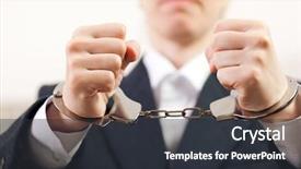  Presentation with law crime - Beautiful PPT layouts featuring criminallaw - police law steel handcuffs arrest backdrop and a dark gray colored foreground
