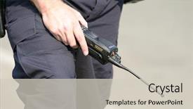  Presentation with police - Presentation theme enhanced with police man holding his radio background and a soft green colored foreground