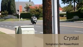  Presentation with crime scene - Presentation consisting of police motorcycle to a crime background and a coral colored foreground