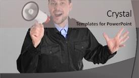  Presentation with security guard - Audience pleasing presentation theme consisting of police news - male security guard with megaphone backdrop and a light gray colored foreground